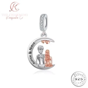 Niece & Auntie Charm Genuine 925 Sterling Silver and Rose Gold Moon - Birthday Gift