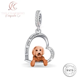 Labradoodle / Poodle Cross Dog I Love You Forever Charm 925 Sterling Silver & Rose Gold