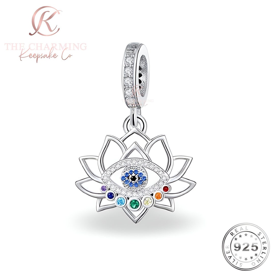 Evil Eye Lotus Flower Charm Genuine 925 Sterling Silver Good Etsy