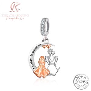 Mother & Daughter Charm Genuine 925 Sterling Silver and Rose Gold Moon - Mum or Daughter Birthday Gift