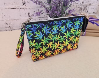 Rainbow MJ Leaf Double Pouch Wristlet