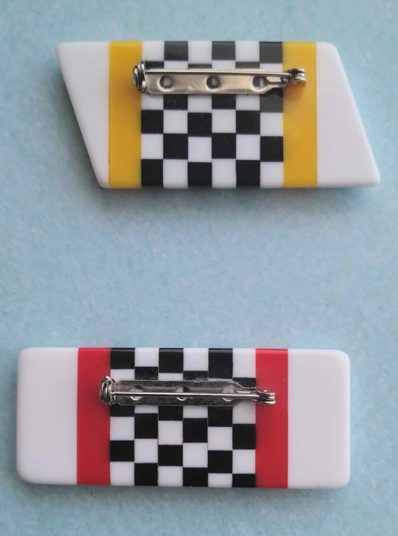 Set of 2 Vintage Black and White Checkerboard Pins - image 2