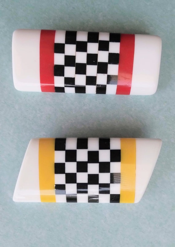 Set of 2 Vintage Black and White Checkerboard Pins - image 1