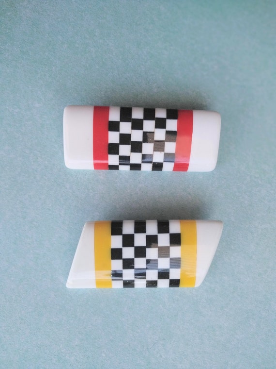 Set of 2 Vintage Black and White Checkerboard Pins - image 3