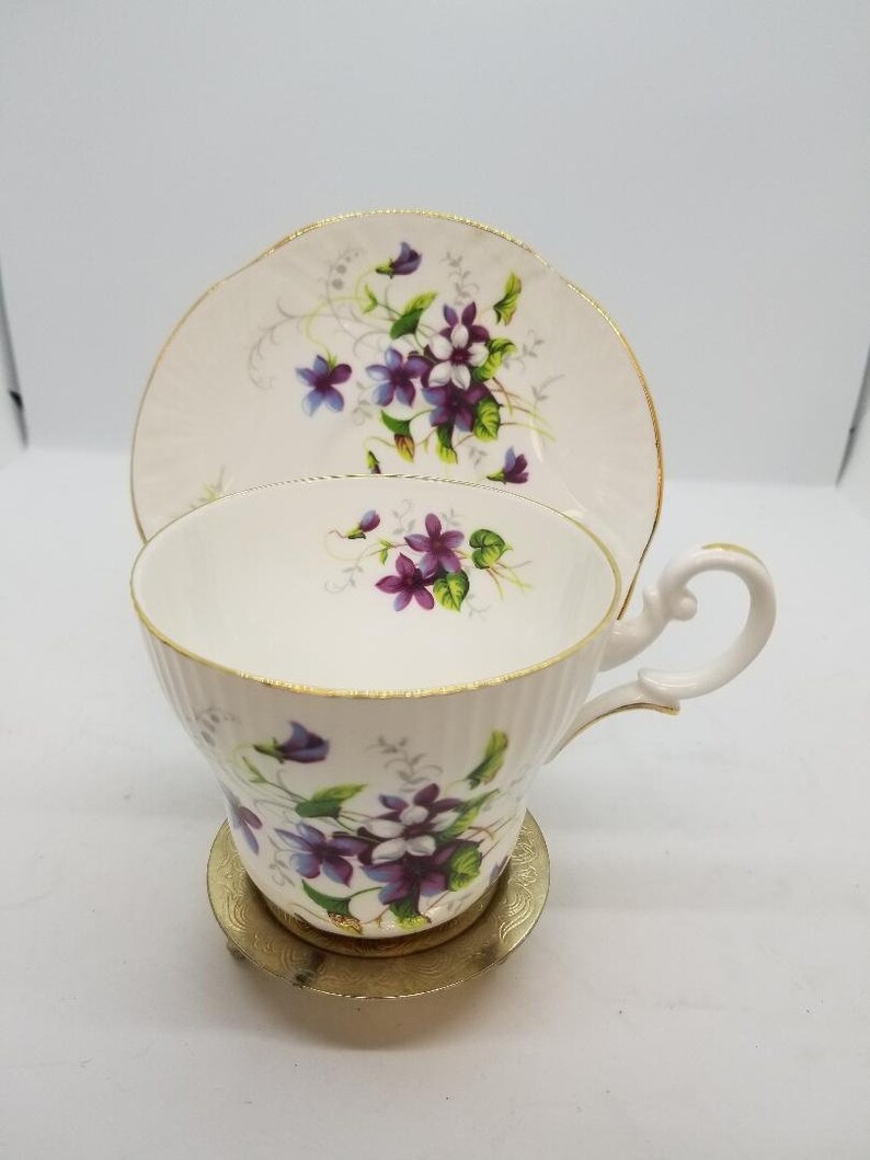made in England Crown Staffordshire bone china cup and saucer VIOLETS pre-1948