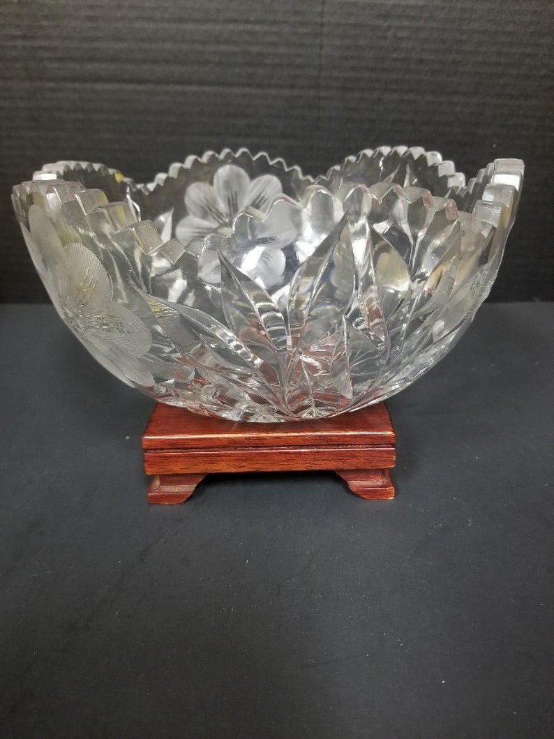 Brilliant Cut Glass Bowl Daisy and Leaf Pattern Etsy