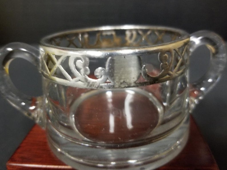 Heisey Glass Sugar Bowl with Silver Overlay Marked 2.75 by 2
