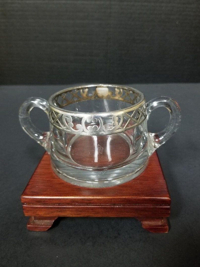 Heisey Glass Sugar Bowl with Silver Overlay Marked 2.75 by 2