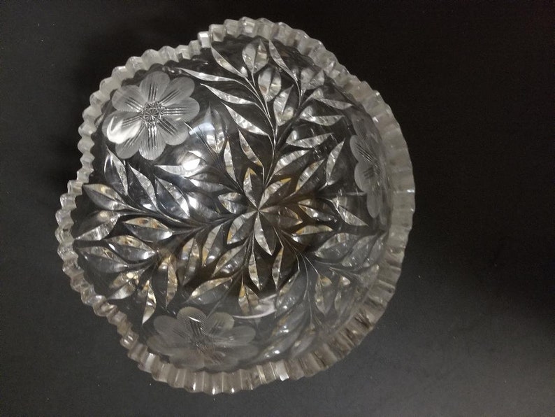 Brilliant Cut Glass Bowl Daisy and Leaf Pattern Etsy