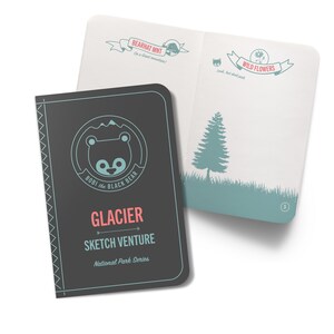 Diario de bocetos del PARQUE NACIONAL GLACIER: Libro de aventuras de dibujo para niños para la caminata por la naturaleza del Parque Nacional Glacier con mapa de senderos / Envío gratuito