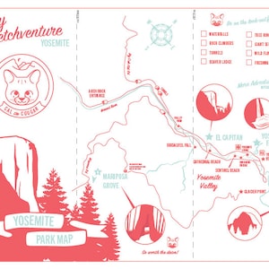 YOSEMITE National Park Karte - Ausdrucken und Falten | Ideal für Kinder zwischen 5 und 12 Jahren, um einen grundlegenden Überblick über die wichtigsten Bereiche von Interesse zu erhalten