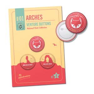 Arches NATIONAL PARK pinback button pins: Motivate hiking at Balanced Rock, Delicate Arch | Great for nature foraging tote | FREE Shipping