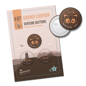 Grand Canyon NATIONAL PARK pinback button pins: Motivate hiking on the trail | Great for nature foraging tote | FREE Shipping