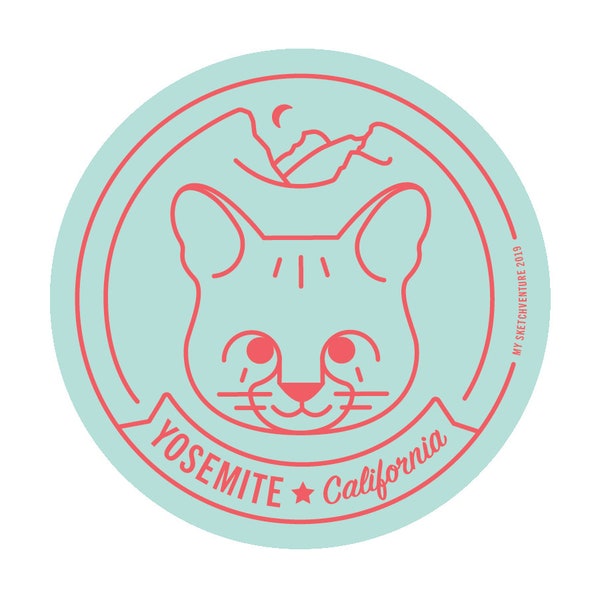 Yosemite National Park Cal the Cougar Sketchventure Kids Sticker - UV Weather Resistant