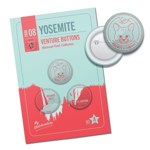 Yosemite NATIONAL PARK pinback button pins: Motivate hiking near el Capitan | Great for nature foraging tote | FREE Shipping