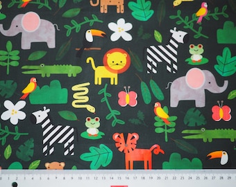 Cotton fabric, Animal friends, children's fabric, animals, elephant, jungle