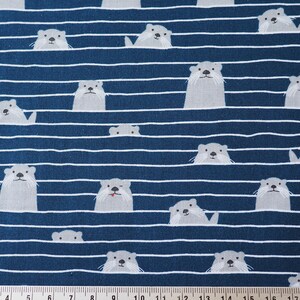 Cotton fabric, otters, animals, water, blue, boys, girls, children's fabric, baby fabric