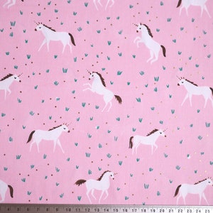 unicorn, gold dots, cotton fabric