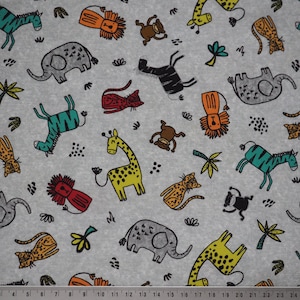 cotton fabric, safari, animals, elephant, giraffe, lion, children&#39;s fabric, baby fabric