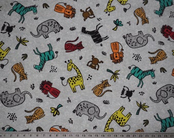 Baumwollstoff, Safari, Tiere, Elephant, Giraffe, Löwe, Kinderstoff, Babystoff