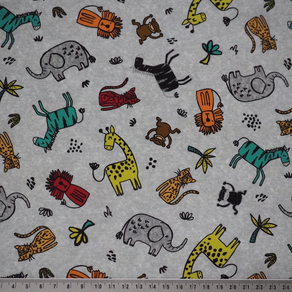 tissu de coton, safari, animaux, éléphant, girafe, lion, tissu pour enfants, tissu pour bébé