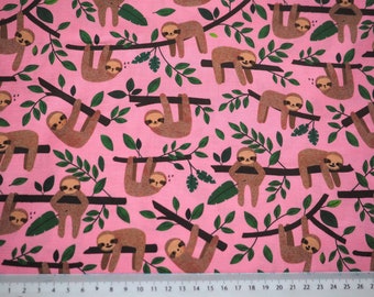 Cotton fabric, sloth, children's fabric, animals, pink