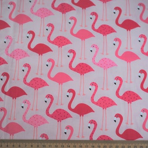 cotton fabric, flamingos, pink