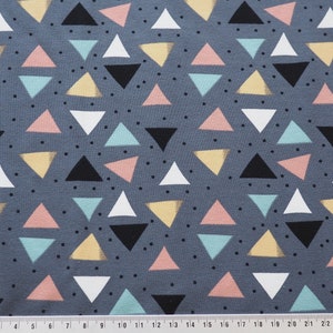 Jersey fabric, triangles, grey, yellow, mint, dots