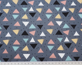 Jersey fabric, triangles, gray, yellow, mint, dots