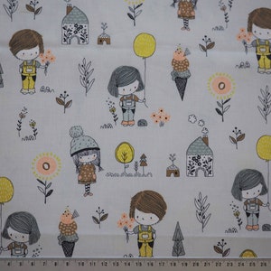 Cotton fabric, light grey, balloons, ice cream, children, landscape