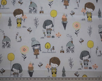 Cotton fabric, light grey, balloons, ice cream, children, landscape