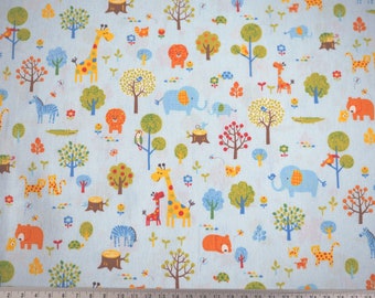 Animals Cotton Fabric Light Blue Baby Fabric Girls Boys