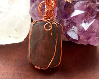 Copper wire wrapped mermaid labradorite crystal pendant
