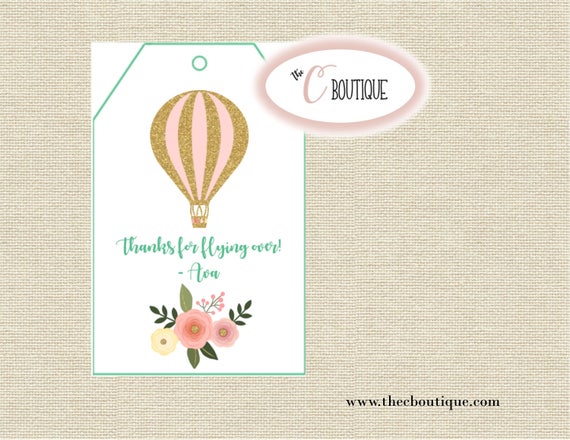Hot Air Balloon Birthday Party Favor Bag Tags; Digital or Printed