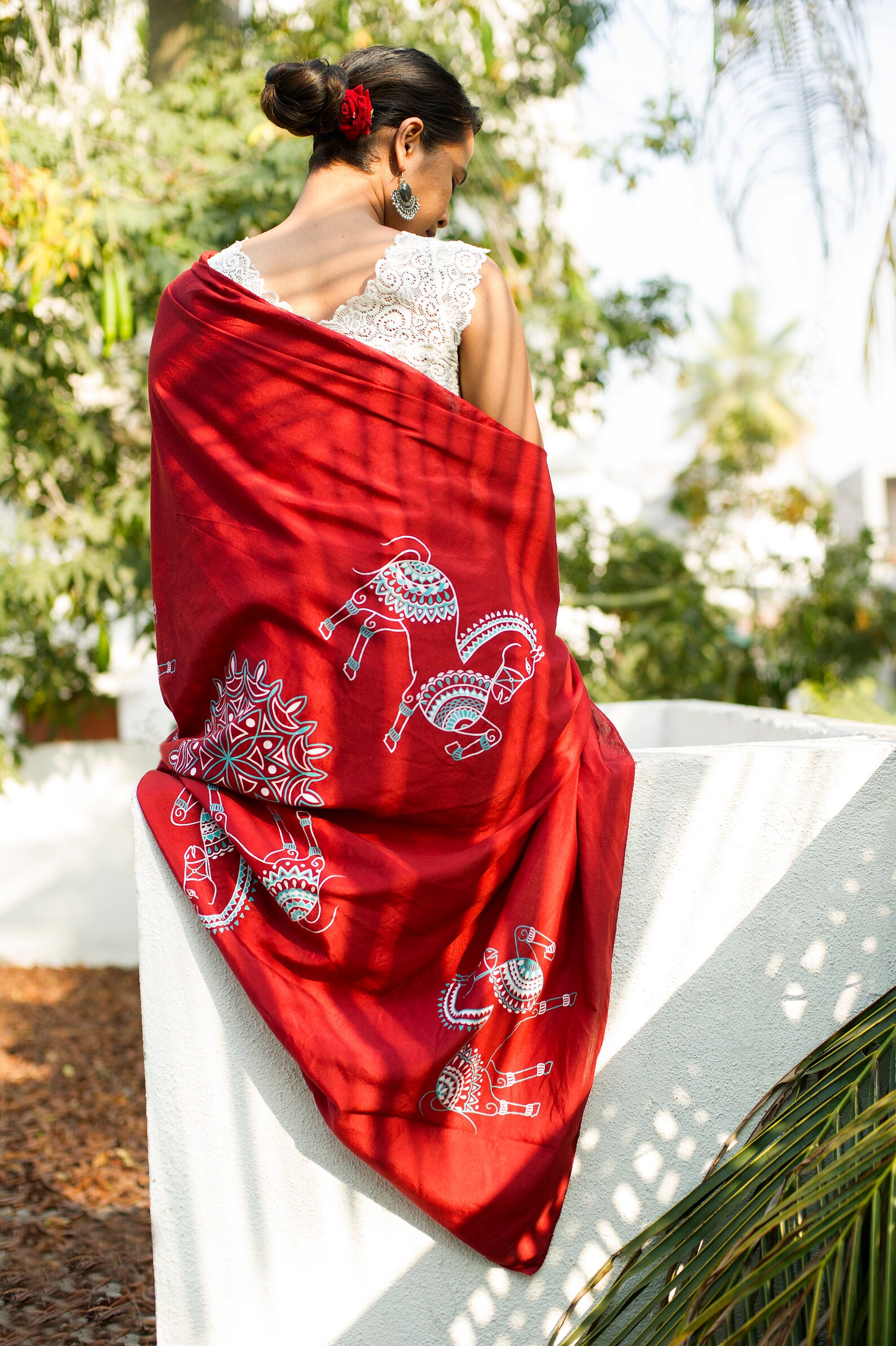 Handpainted Saree Horse & Mandala Design Etsy