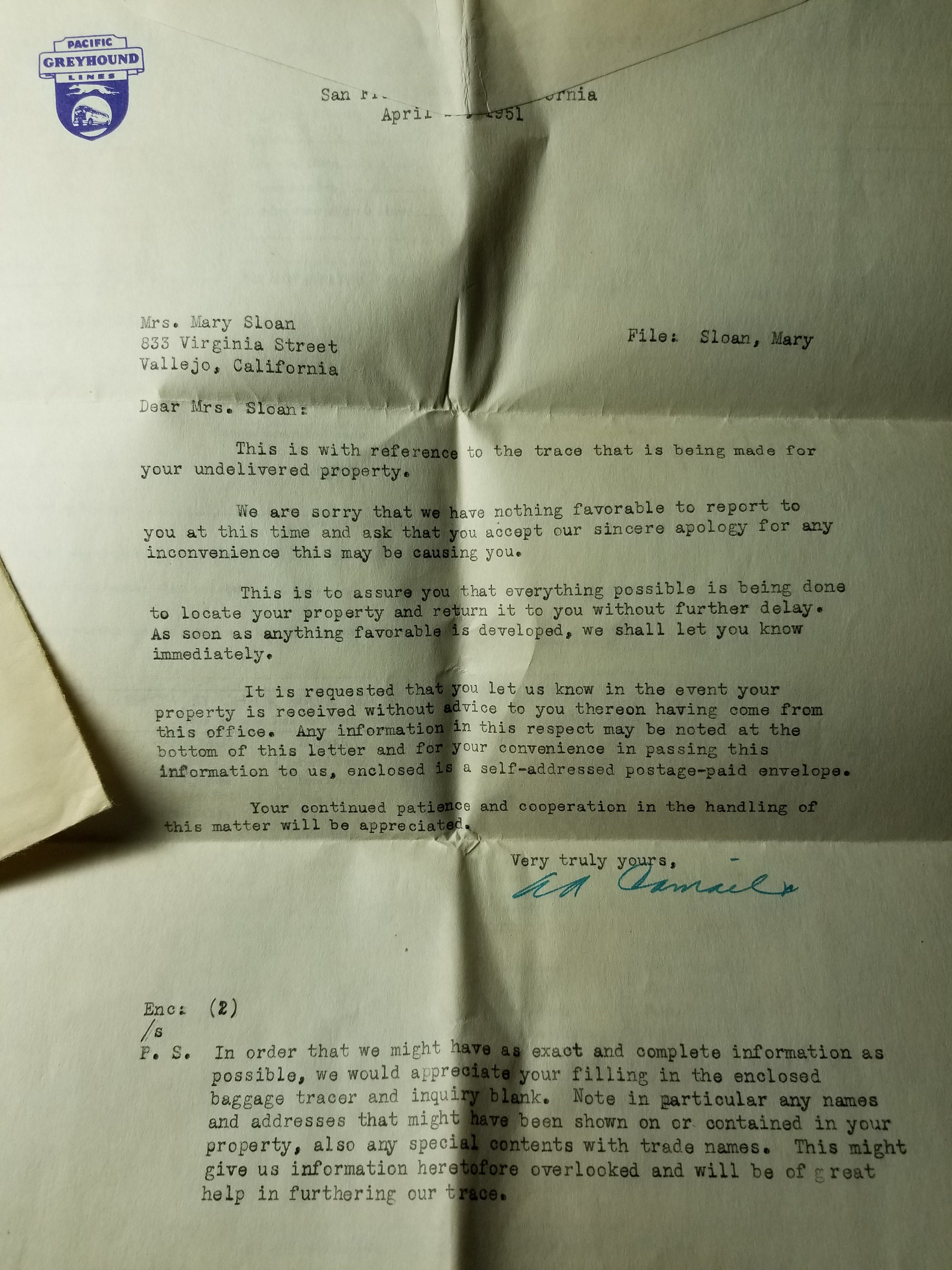 1951 Lost LUGGAGE on GREYHOUND Bus LETTER Etsy