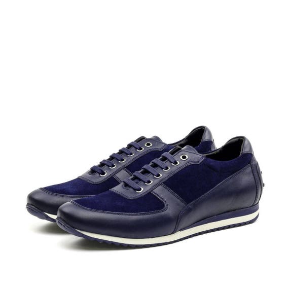 mens navy leather trainers