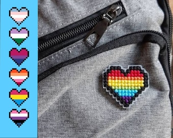 Pride Heart Pin Cross stitched - Pick any flag