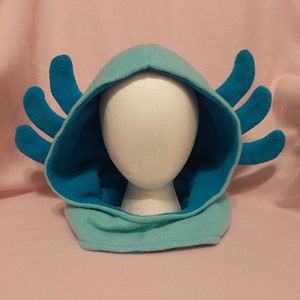 Blue Axolotl Fleece Hooded Cowl Hat