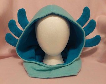 Blue Axolotl Fleece Hooded Cowl Hat