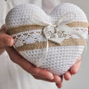 Ring Bearer Pillow White Wedding Ring Pillow With Wood Heart