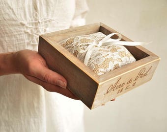 Ring Pillow Ring Pillow Bearer Wedding Ring Pillow in Wooden Box Rustic Ring Box Holder Proposal Ring Box for Rings