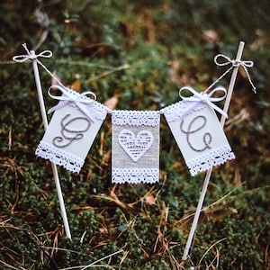 Wedding Cake Topper Initials Banner Rustic Wedding Cake topper Woodland Personalized Decoration Party Bunting Custom Monogram Cake Garland