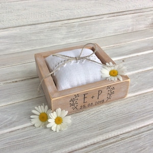 Wedding Ring Pillow in Rustic Wedding Ring Box Ring Pillow Bearer Wedding Ring Pillow Holder Initialized Ring Box Wedding Ceremony Ring Box
