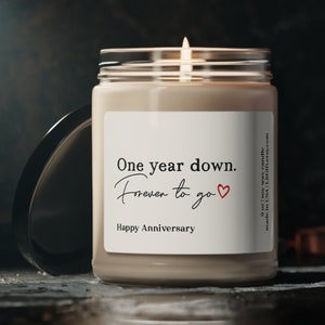 One Year Down Forever to Go Candle, First Wedding Anniversary Gift for Couple, Unique Happy Anniversary Heart Gift for Husband or Wife image 1