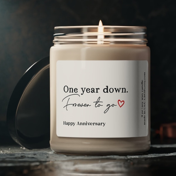 One Year Down Forever to Go Candle, First Wedding Anniversary Gift for Couple, Unique Happy Anniversary Heart Gift for Husband or Wife