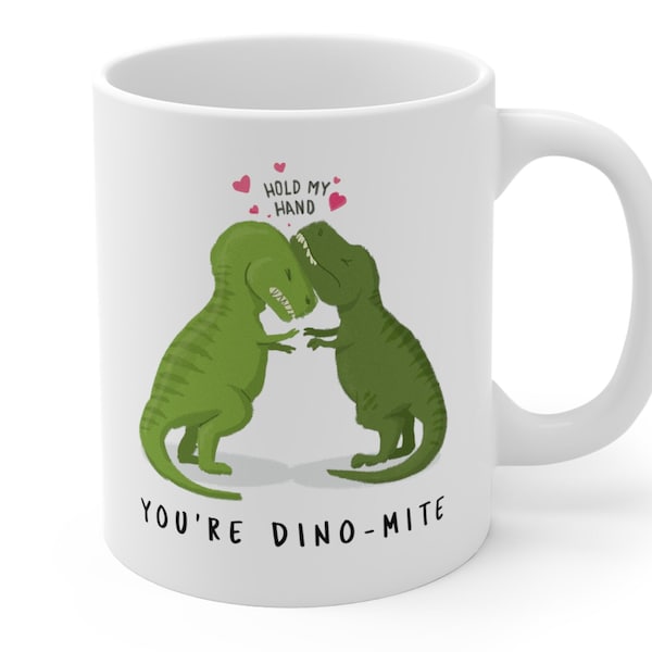 Funny T. Rex Mug, Tyrannosaurus Gift for Boyfriend, Girlfriend Birthday Present, Dino-Mite Dinosaur Couple Gift, Jurassic Coffee Cup