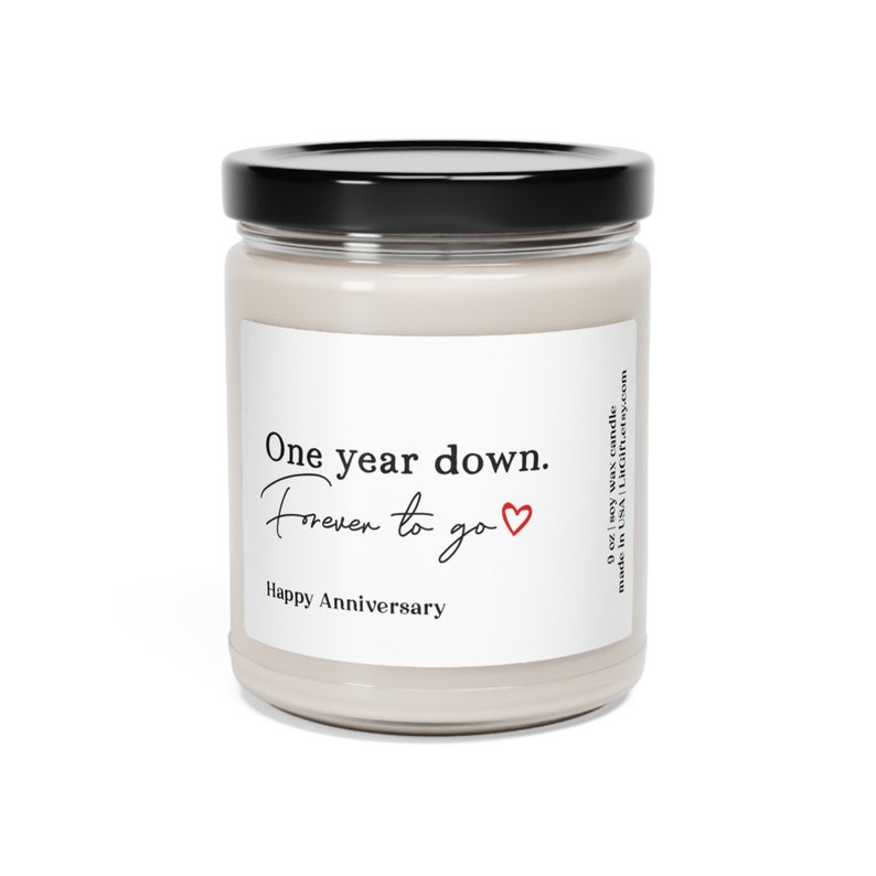 One Year Down Forever to Go Candle, First Wedding Anniversary Gift for Couple, Unique Happy Anniversary Heart Gift for Husband or Wife image 3