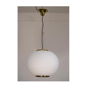 Chandelier in opal and brass, Italy, 60s.