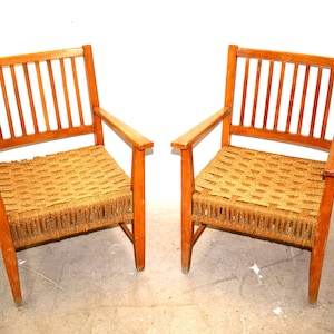 Italian Wood & Cord Lounge Chairs, 1940s, Set of 2